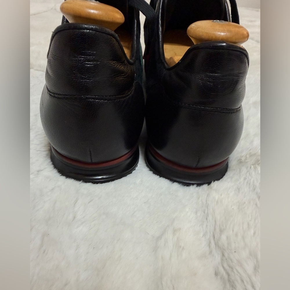 Gucci Ace Black Leather Canvas Signature Red Stripe Low Tennis Sneakers 10.5 - Picture 10 of 16